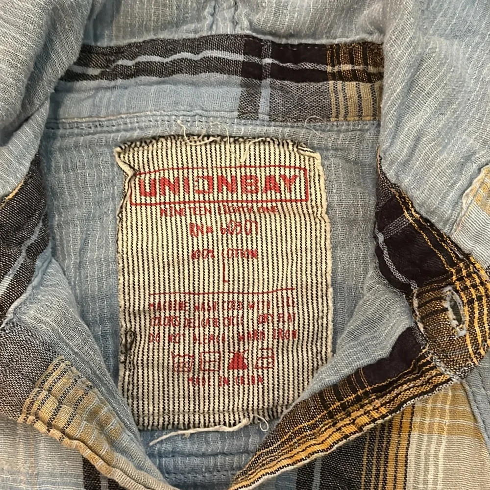 Unionbay Men Plaid Quilted 100% Cotton Long Sleeve Button Down Hooded Shirt sz L